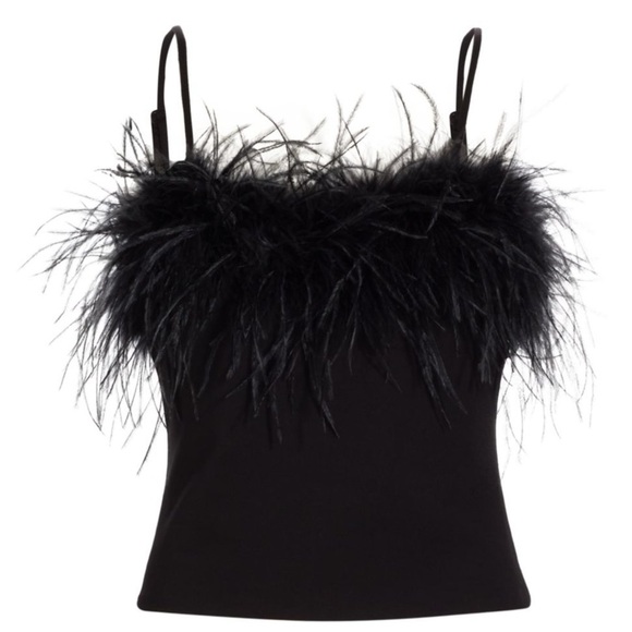 LAMARQUE Yarina Feather Camisole Boa Top Kendall Jenner in Black Sz. Small - Picture 3 of 11
